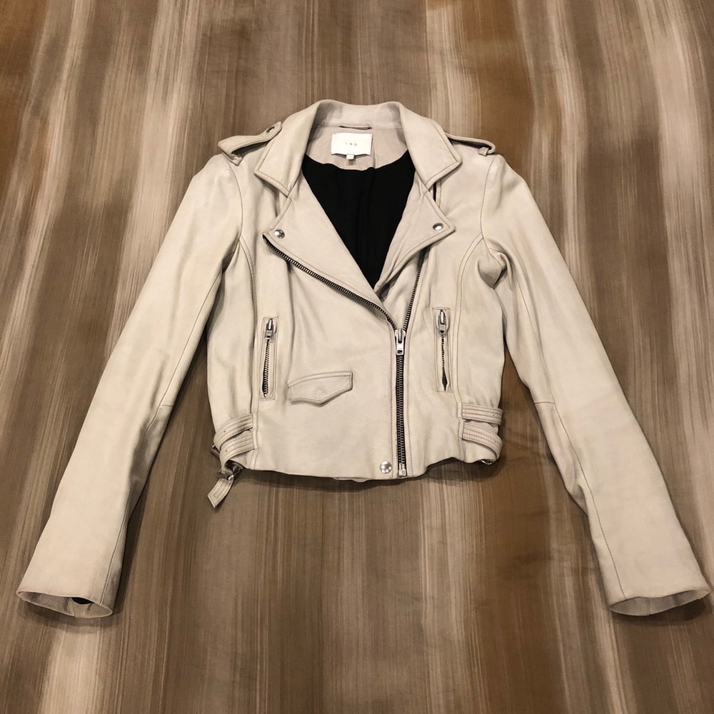 IRO Ashville Lamb Leather Grey Moto Jacket 1 Small